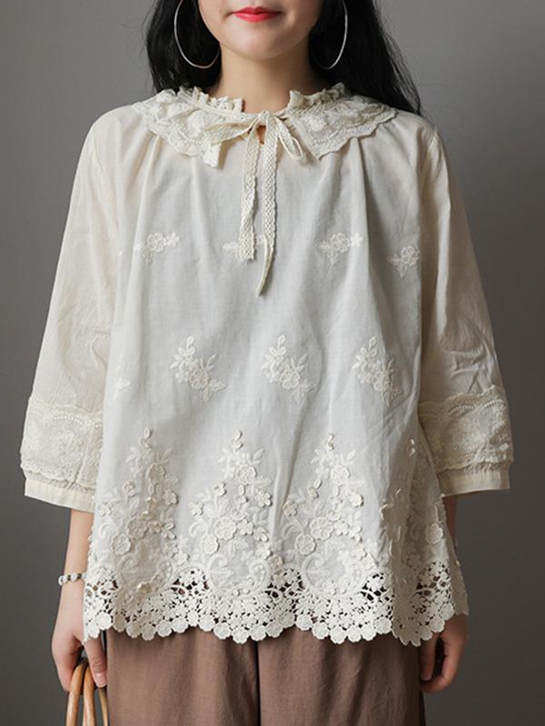 Vintage Embroidered Lace Collar T-Shirt