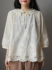 Vintage Embroidered Lace Collar T-Shirt