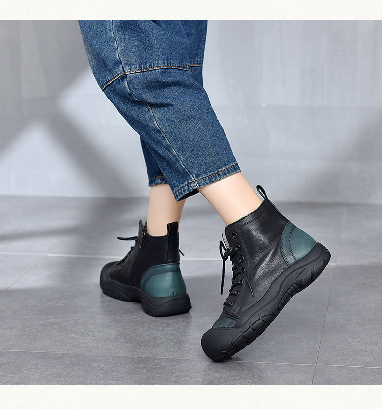 Retro Color-Block Platform Ankle Boots