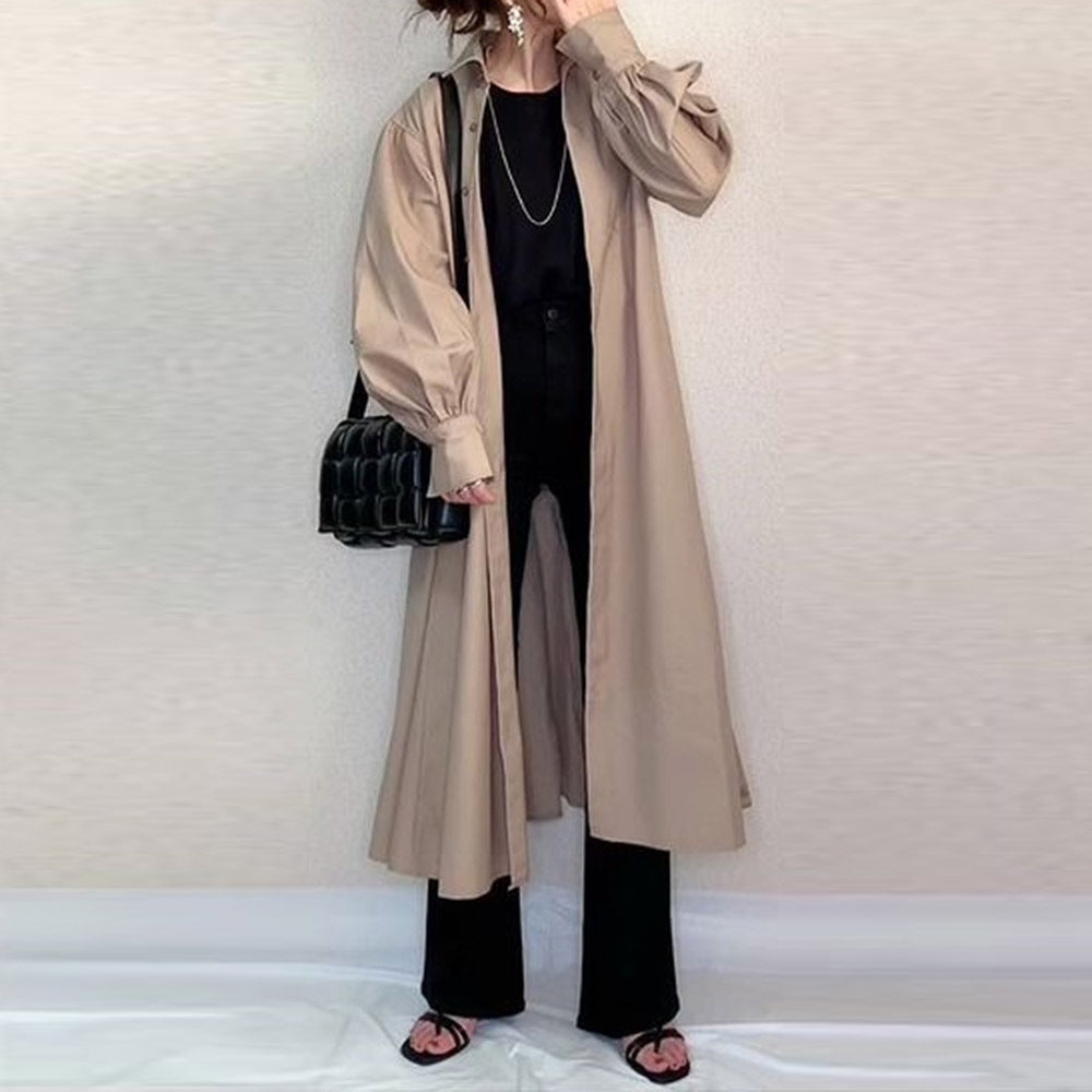 Loose Solid Color Midi Outwear