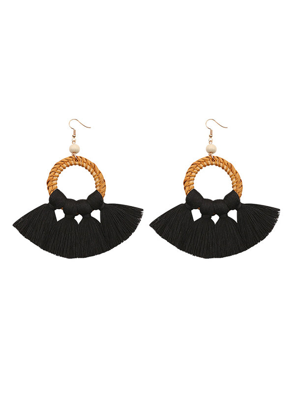 Bohemian Rattan Tassel Earrings