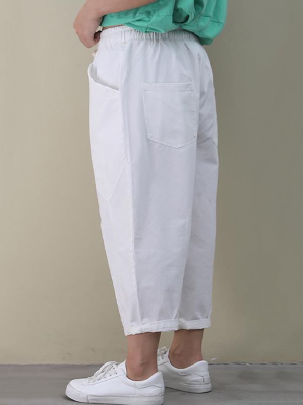 Casual Solid Elasticity Capri-Pants