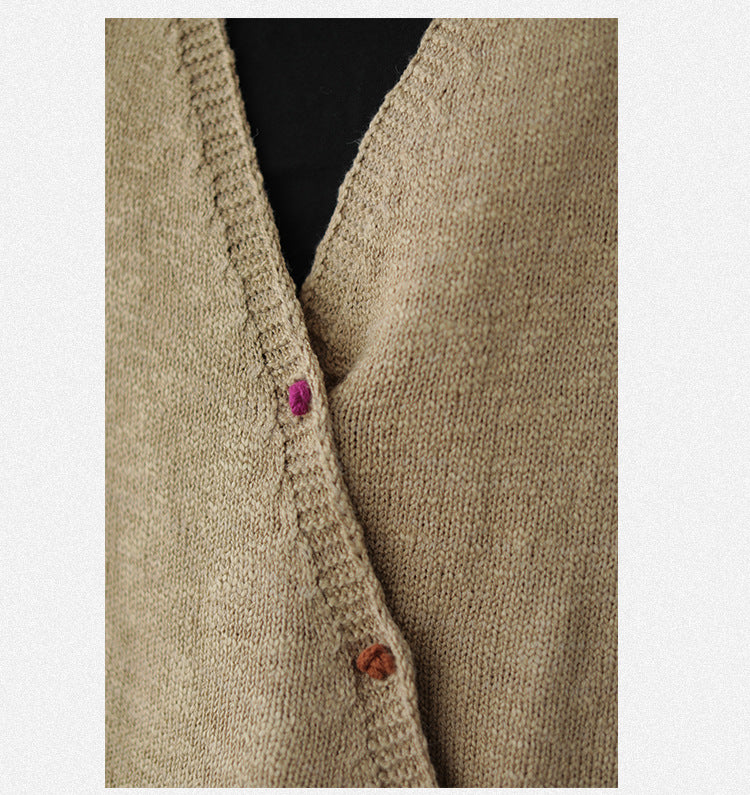 Solid V-Neck Loose Retro Cardigan Outwear