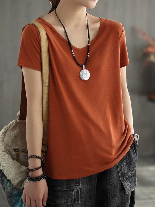Solid Color V-Neck Simple T-Shirt