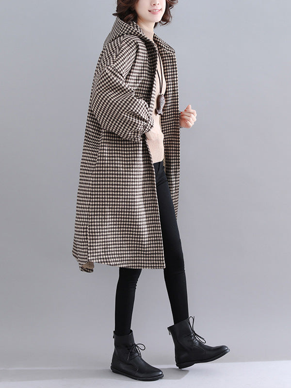 Loose Plaid Hooded Quilted Coat