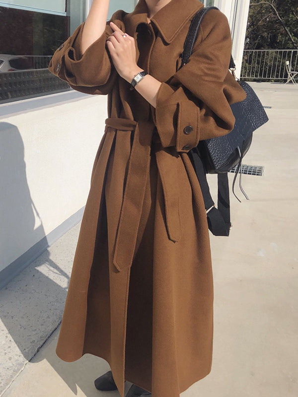 Retro Solid Color Loose Warmer Long Outwear