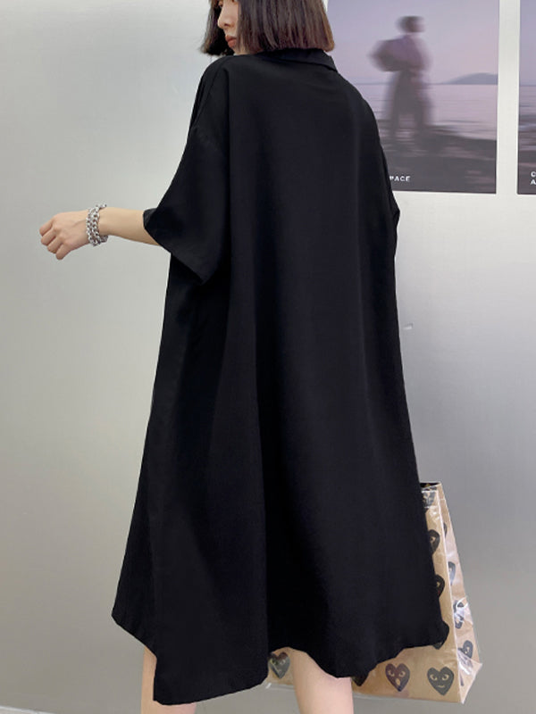 Solid Color V-Neck Black Slim Cardigan Dress