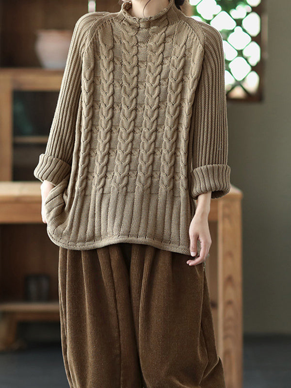 Casual Loose Solid Raglan Sleeve Sweater