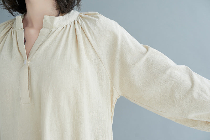 Simple Solid Color Small Fresh Shirt Midi Dress