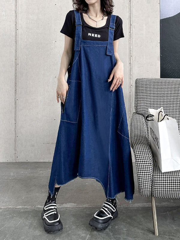 Roomy Sleeveless Asymmetric Split-Joint Midi Dresses