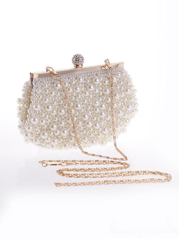 White&Apricot Beads Cheongsam bag Handbag