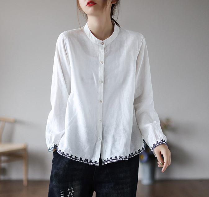 Vintage Embroidered Cardigan Loose Casual Shirt