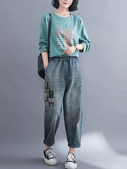 Printed Jean Harem Pants