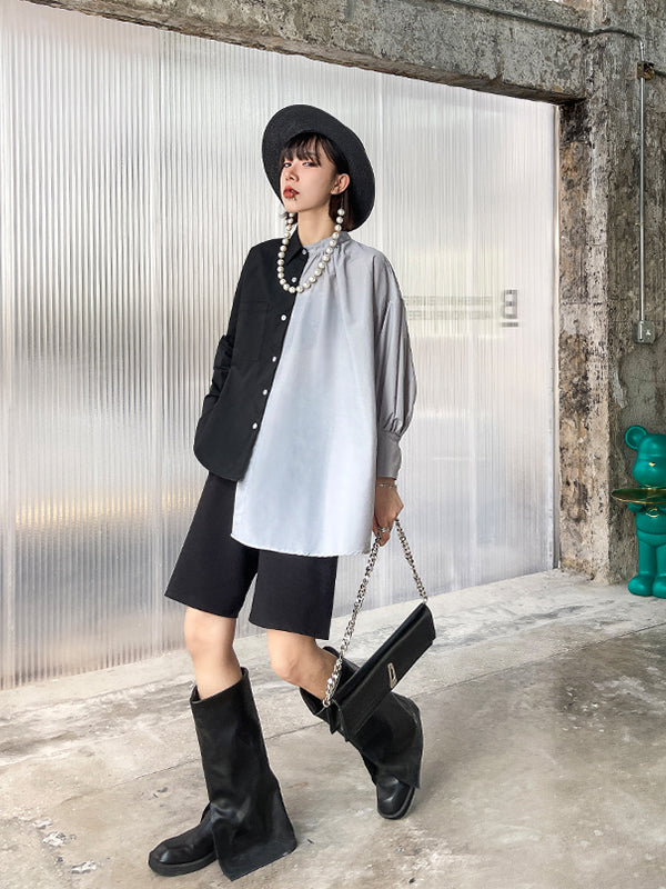 Irregular Color Block Long Sleeve Shirt