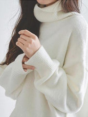 White Knitting Split-side High-neck Sweater