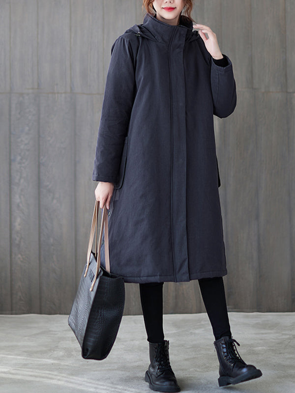 Loose Zipper Solid Thick Coat