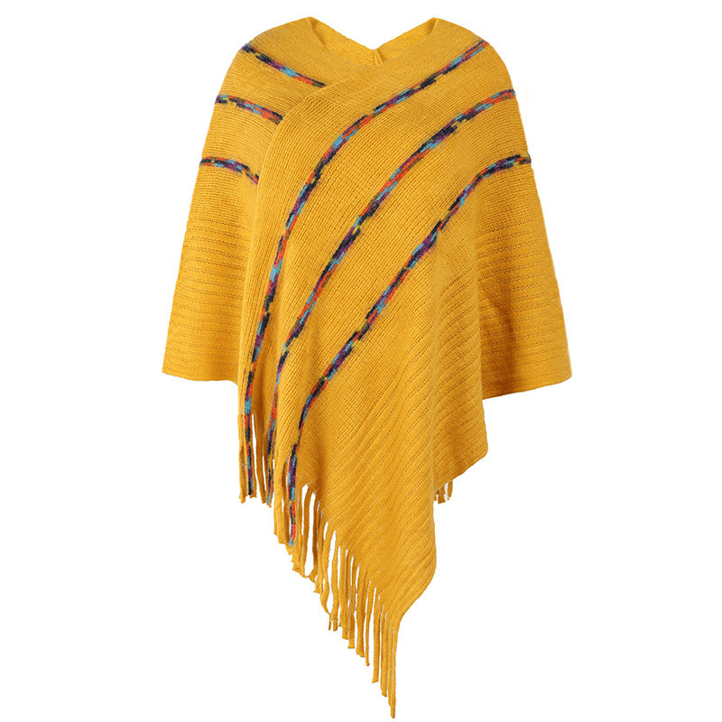 Colorful Tassel Knitted Round-Neck Shawl Sweater