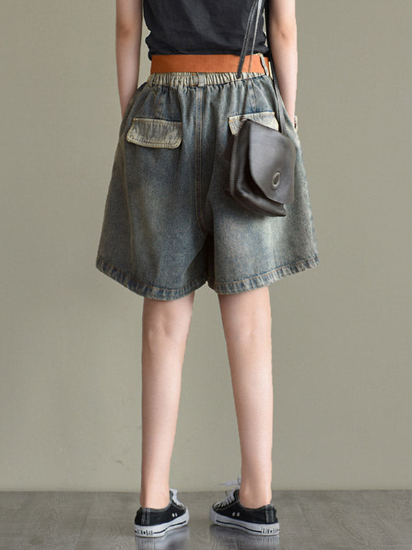 Casual Embroidered Hole Denim Shorts