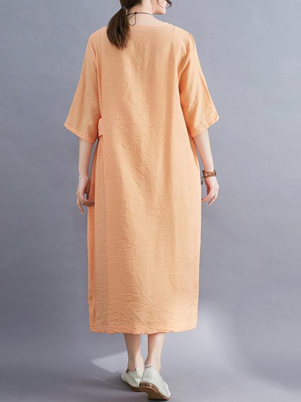 Loose Solid Color Round Neck Dress