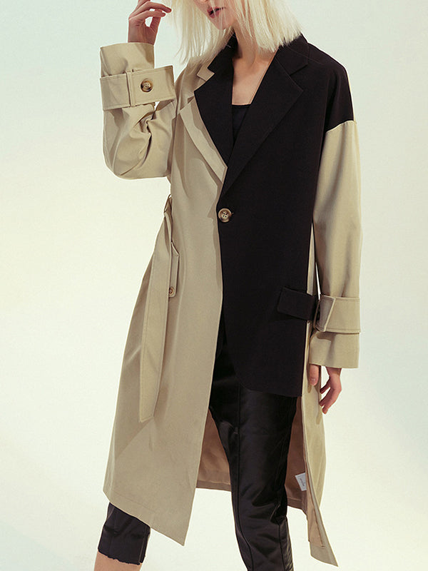 Women Retro Stitching Color Matching Coat