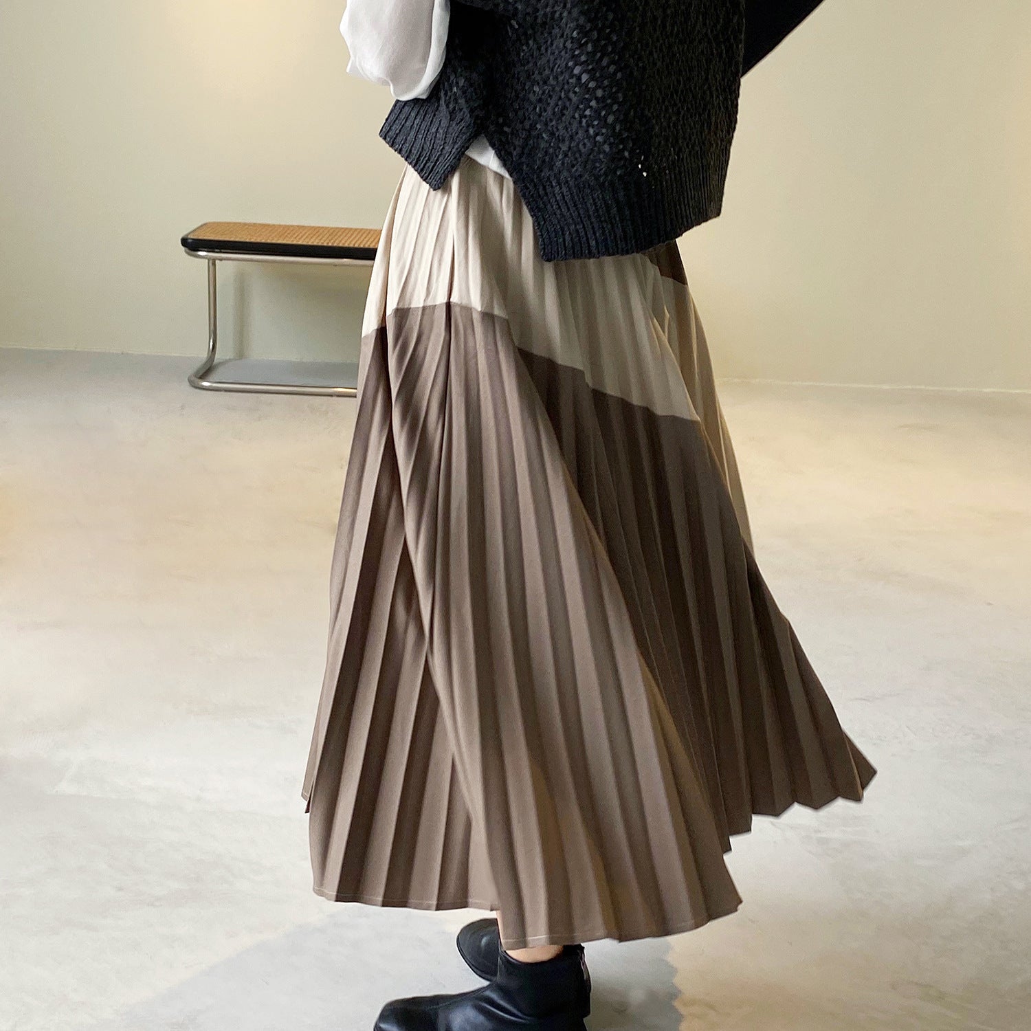 Women Color Block High Waist Irregular Skirt