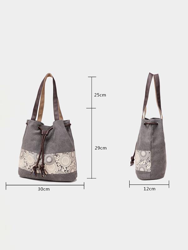 Ethnic Style Printed Canvas Drawstring Bucket Bag