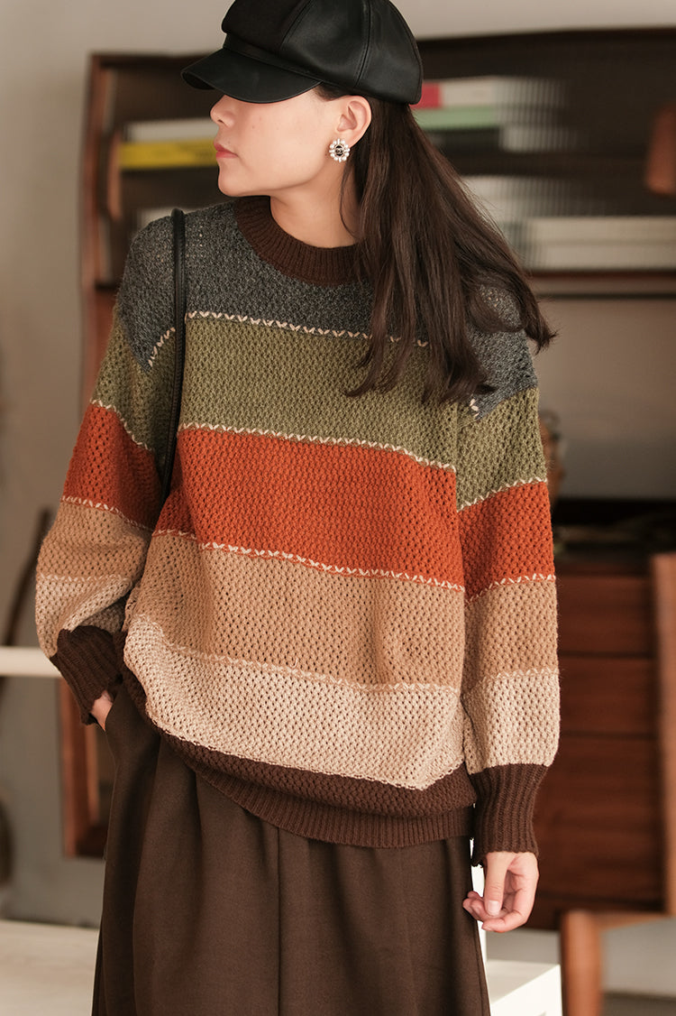 Loose Striped Round Neck Sweater