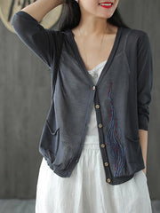 Simple Light Knitting Embroidered Shirt