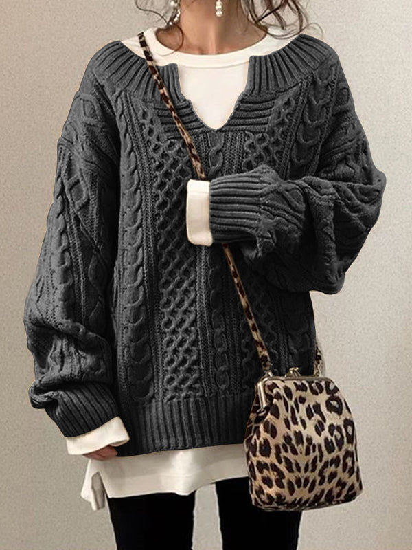 Long Sleeves V-Neck Loose Knitted Sweater