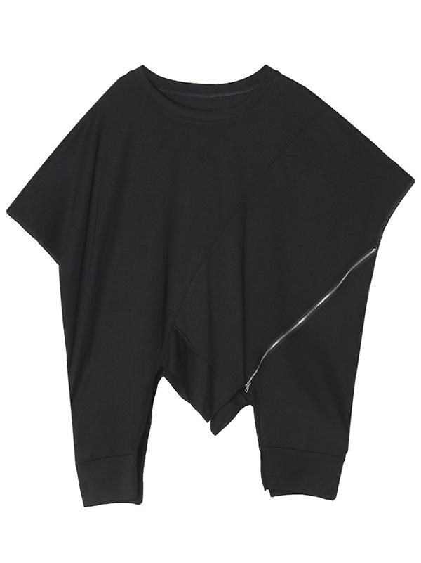 Asymmetric Split-Joint Round-Neck T-Shirt