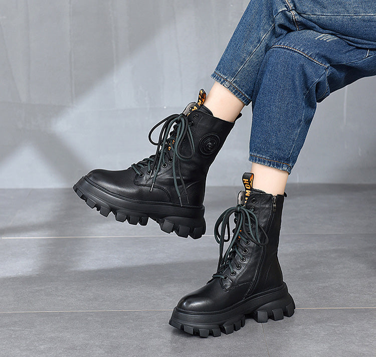 Retro Solid Color Platform Martin Boots