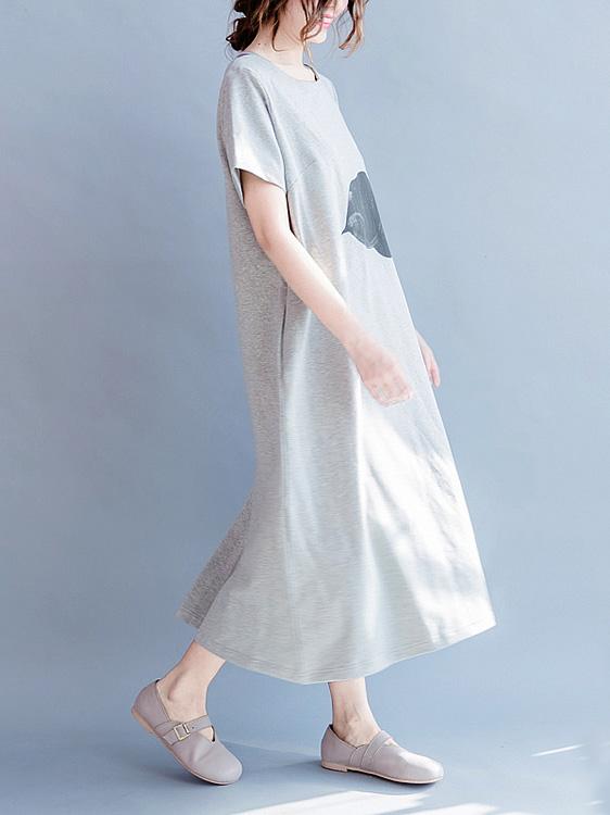 Gray Casual Cotton blend T-shirt Dress