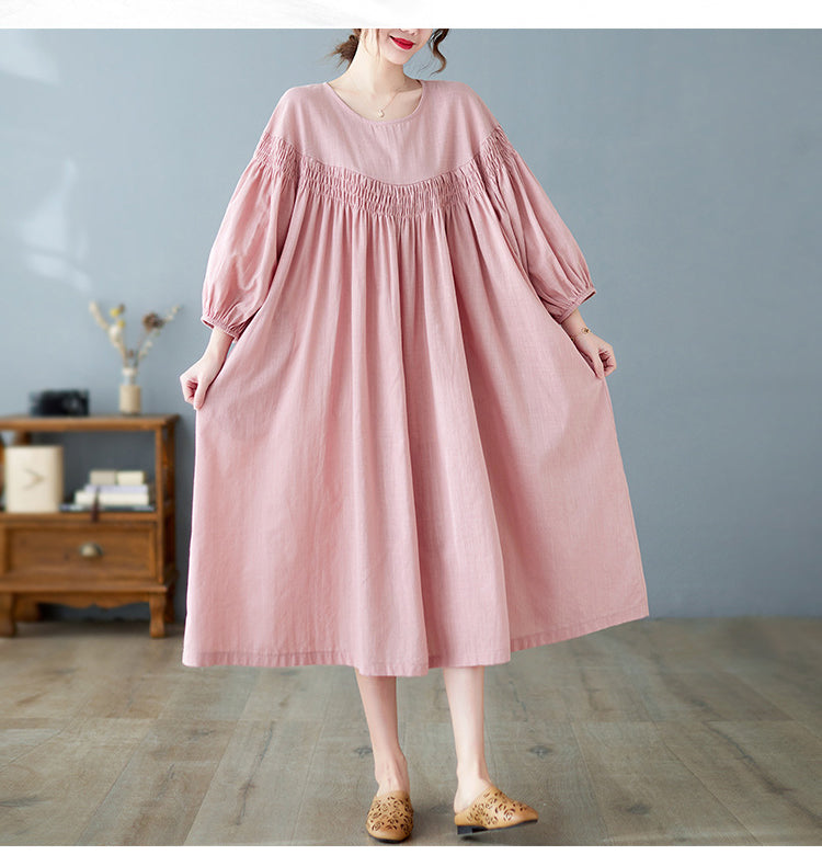 Loose Solid Color Midi Dress
