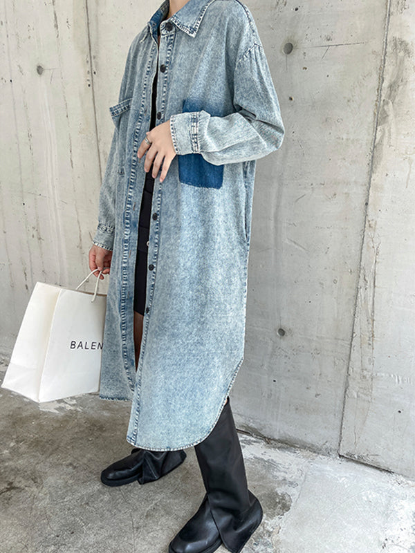 Loose Denim H-Line Long Sleeve Dress