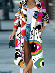 Casual Irregular Printed Lapel Midi Outerwear