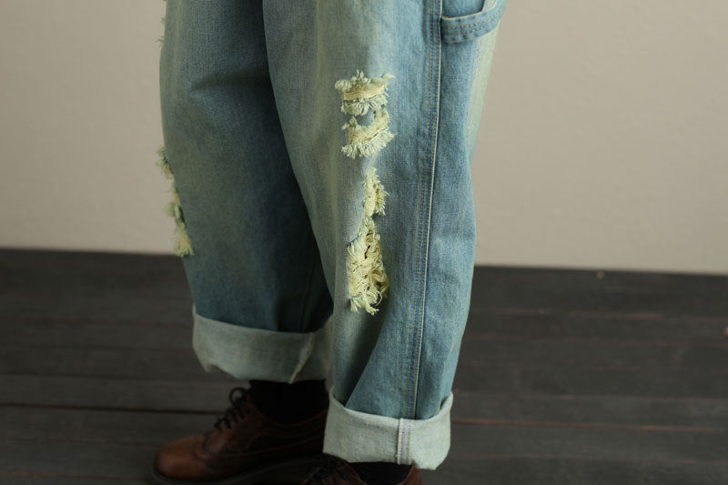 Frayed Solid Color Strappy Jeans