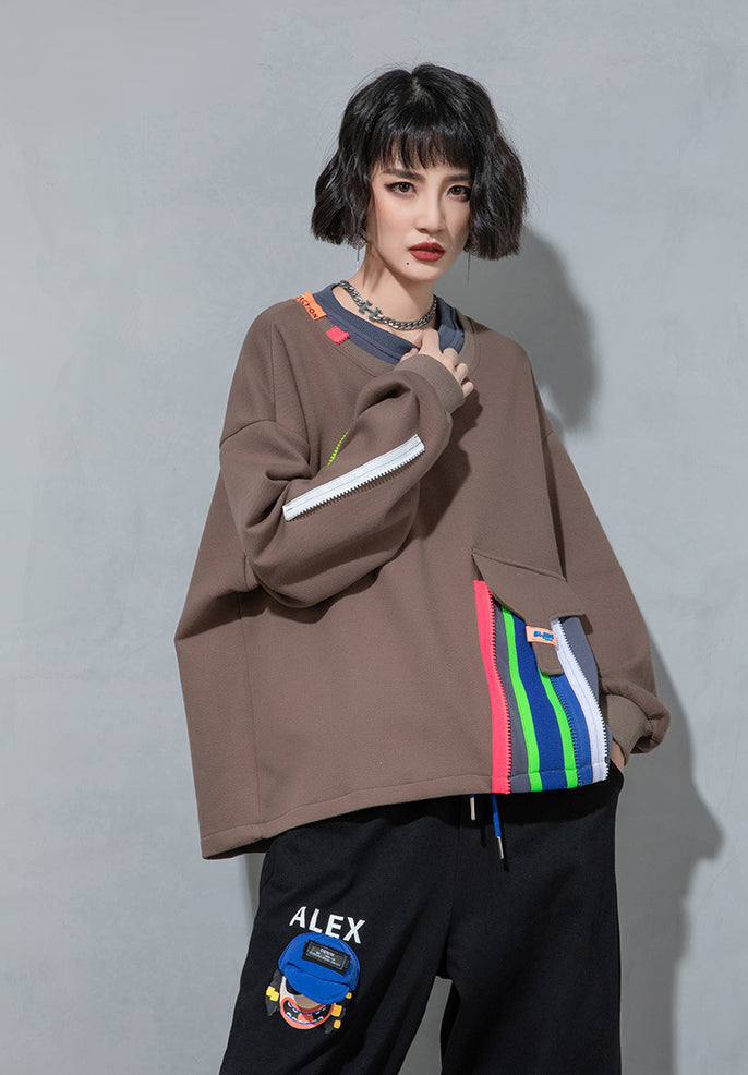 Women's Stitching Printed Long Sleeve Sweatshirt