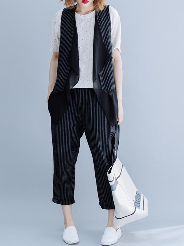 Two-Pieces Striped Cropped Vest And Harem Pants Suits