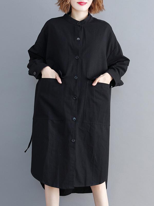 Loose Drawstring Large Pocket Shirt Dress