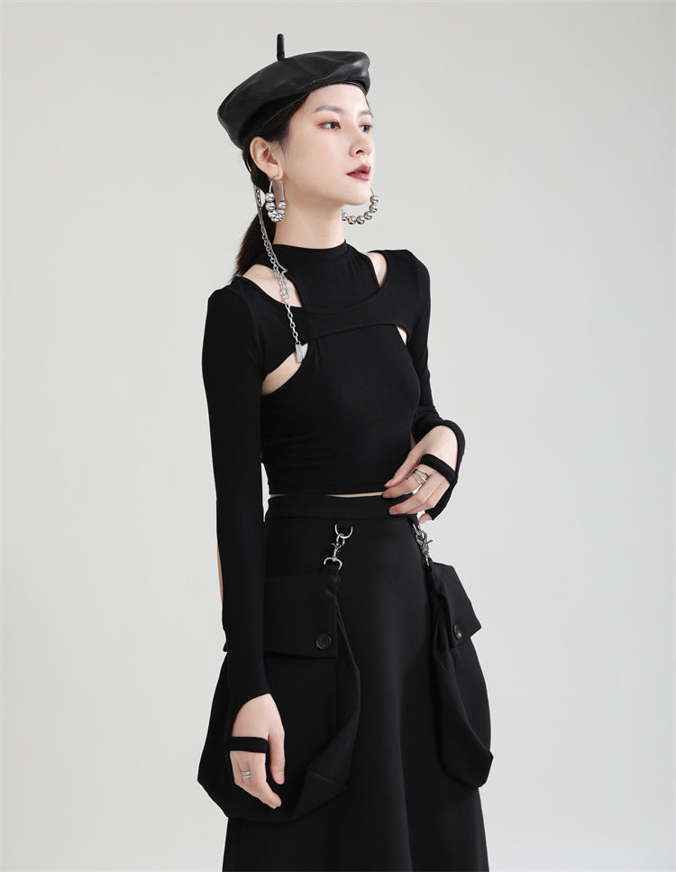 Hollow Cut Short T-Shirt Women's Slim Top