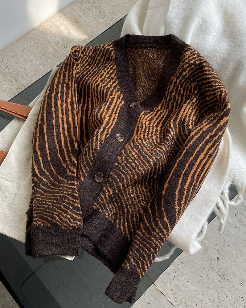 Vintage Abstract Pattern V-Neck Sweater Cardigan