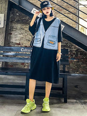 False Two Split-Joint Denim Dress