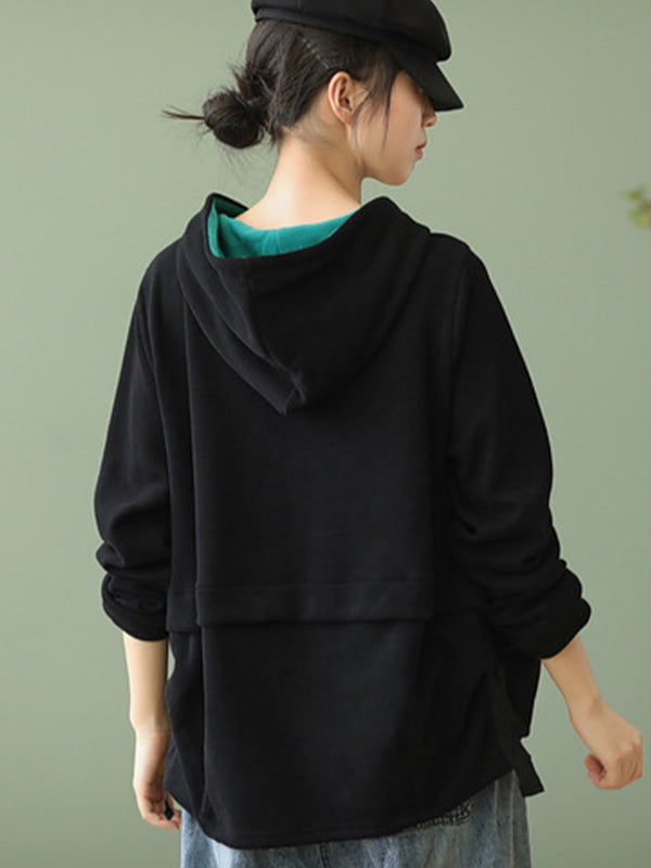 Hooded Solid Loose Sweatshirt