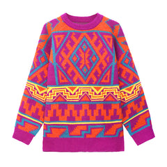 Ethnic Style Loose Geometric Jacquard Sweater