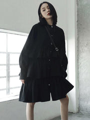 Black Split-joint Falbala Long Shirt Dress