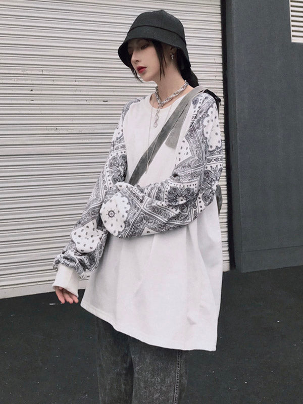 Hip-Hop Cashew Flowers Roomy Long Sleeve T-Shirt Tops