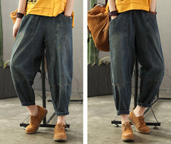 Vintage Washed Old Elastic Waist Holes Pants