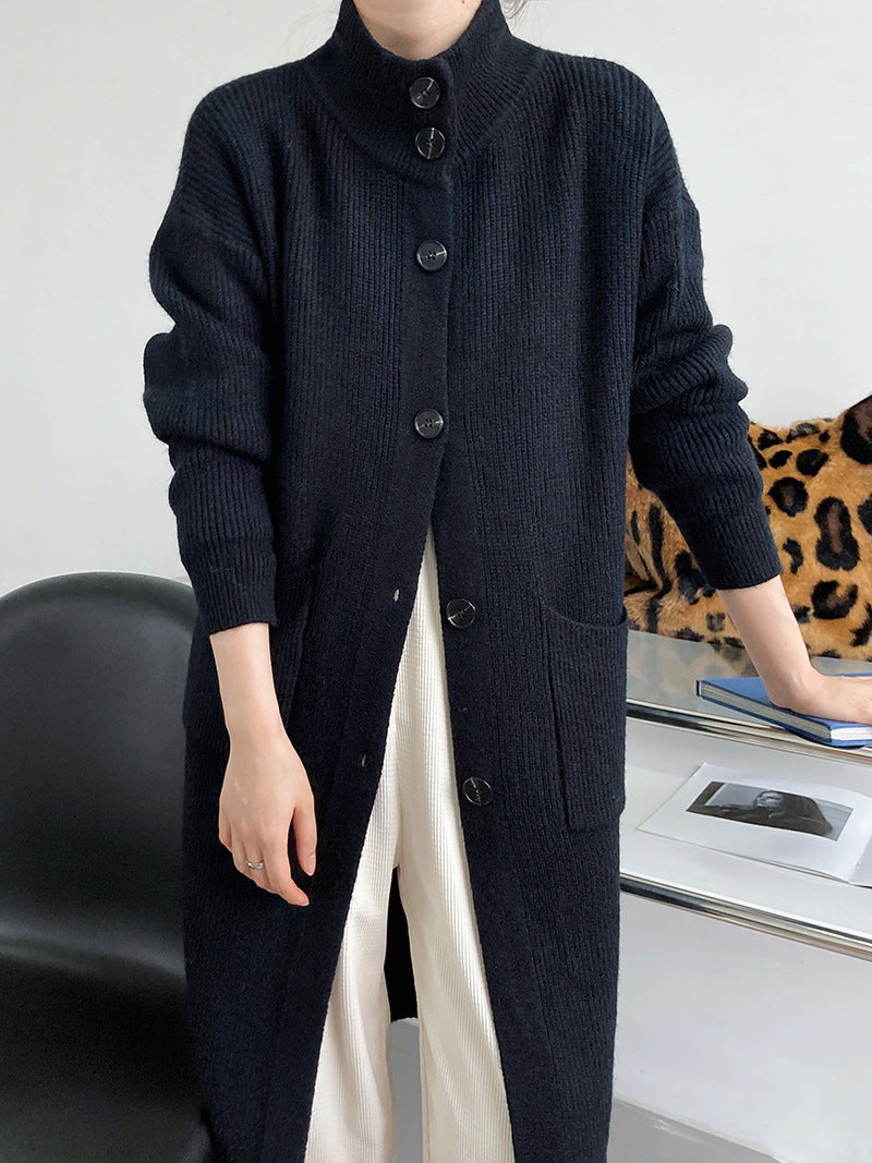 Retro Solid Thicken Knitted Midi Outwear
