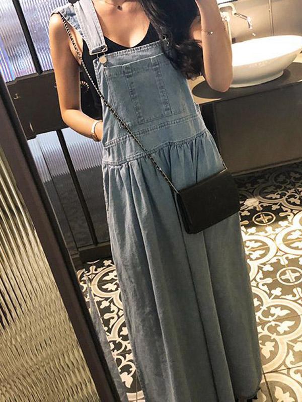 Loose Wide-Leg Jean Long Slip Dress