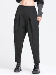 Minimalist Casual Split-Joint Pleats Black Harem Pants